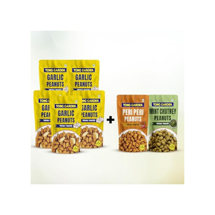 Tong garden Peanuts Combo 455g (Garlic Peanuts 65g*5 Mint Chutney Peanuts 65g*1 Peri Peri Peanuts 65g*1)