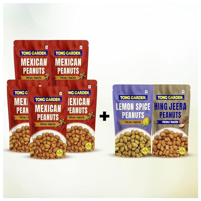 Tong Garden peanuts Combo 455g (Mexican Style Peanuts 65g*5 Hing Jeera Peanuts 65g*1 Lemon Spics Peanuts 65g*1