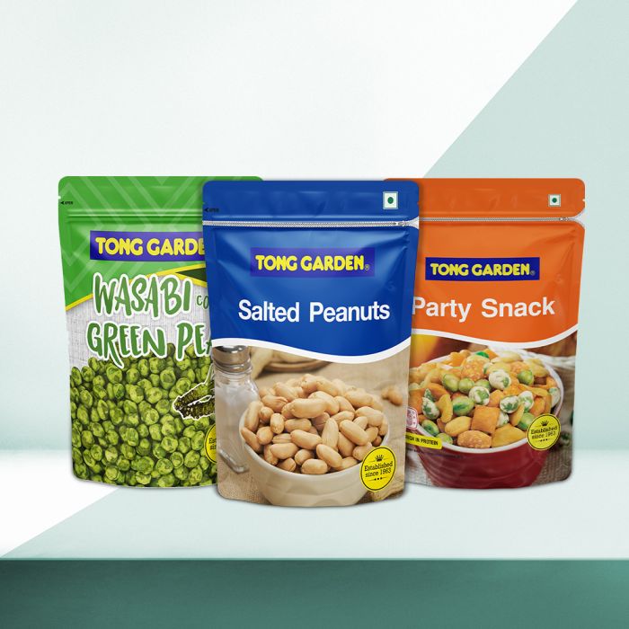 Combo of 160g Party Snack, 160g Wasabi Coated Green Peas, 150g Salted Peanuts 