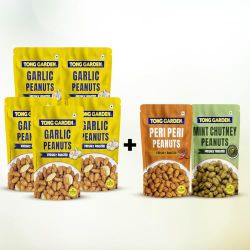 Tong garden Peanuts Combo 455g (Garlic Peanuts 65g*5 Mint Chutney Peanuts 65g*1 Peri Peri Peanuts 65g*1)