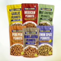 Tong Garden Flavoured peanuts Combo 390g (Mexican Style Peanuts 65g*1 Garlic Peanuts 65g*1 Mint Chutney Peanuts 65g*1 Peri Peri Peanuts 65g*1 Lemon Spics Peanuts 65g*1 Hing Jeera Peanuts 65g*1)